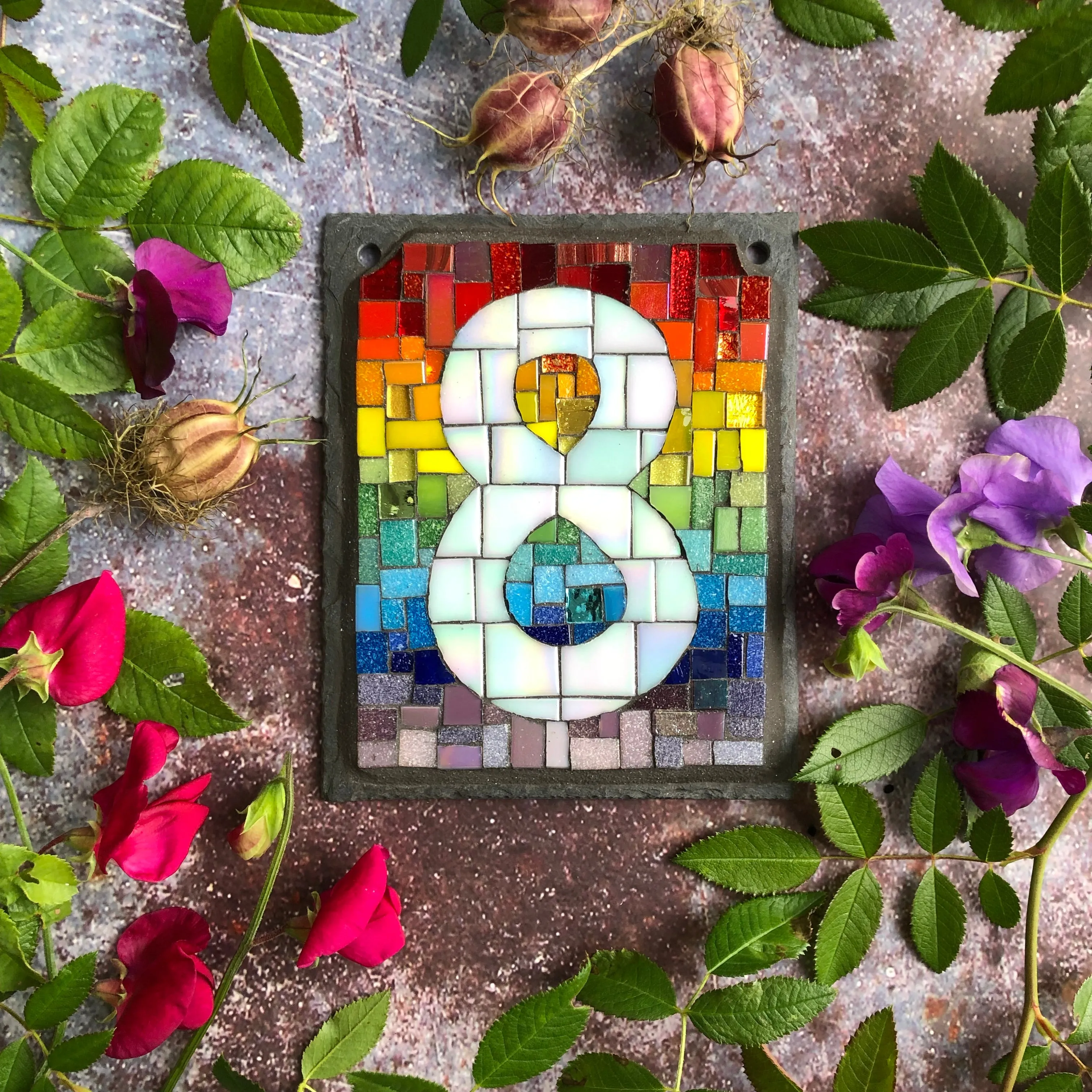 Rainbow mosaic house number