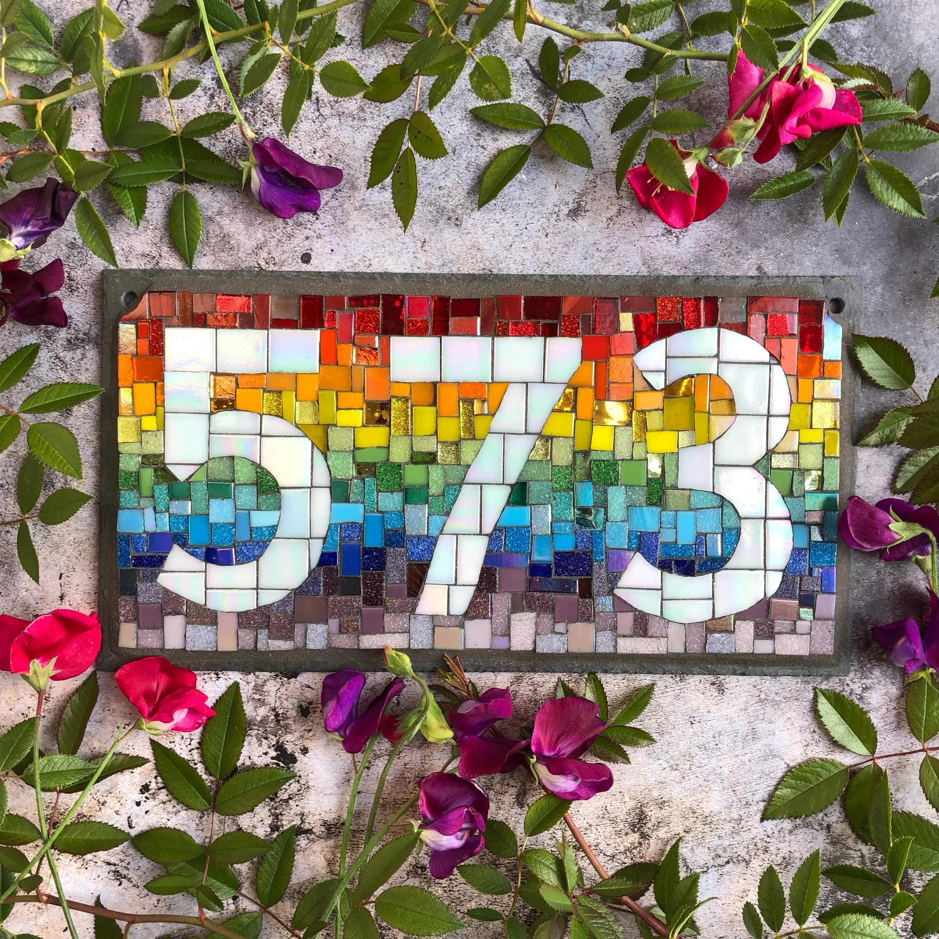 Rainbow mosaic house number