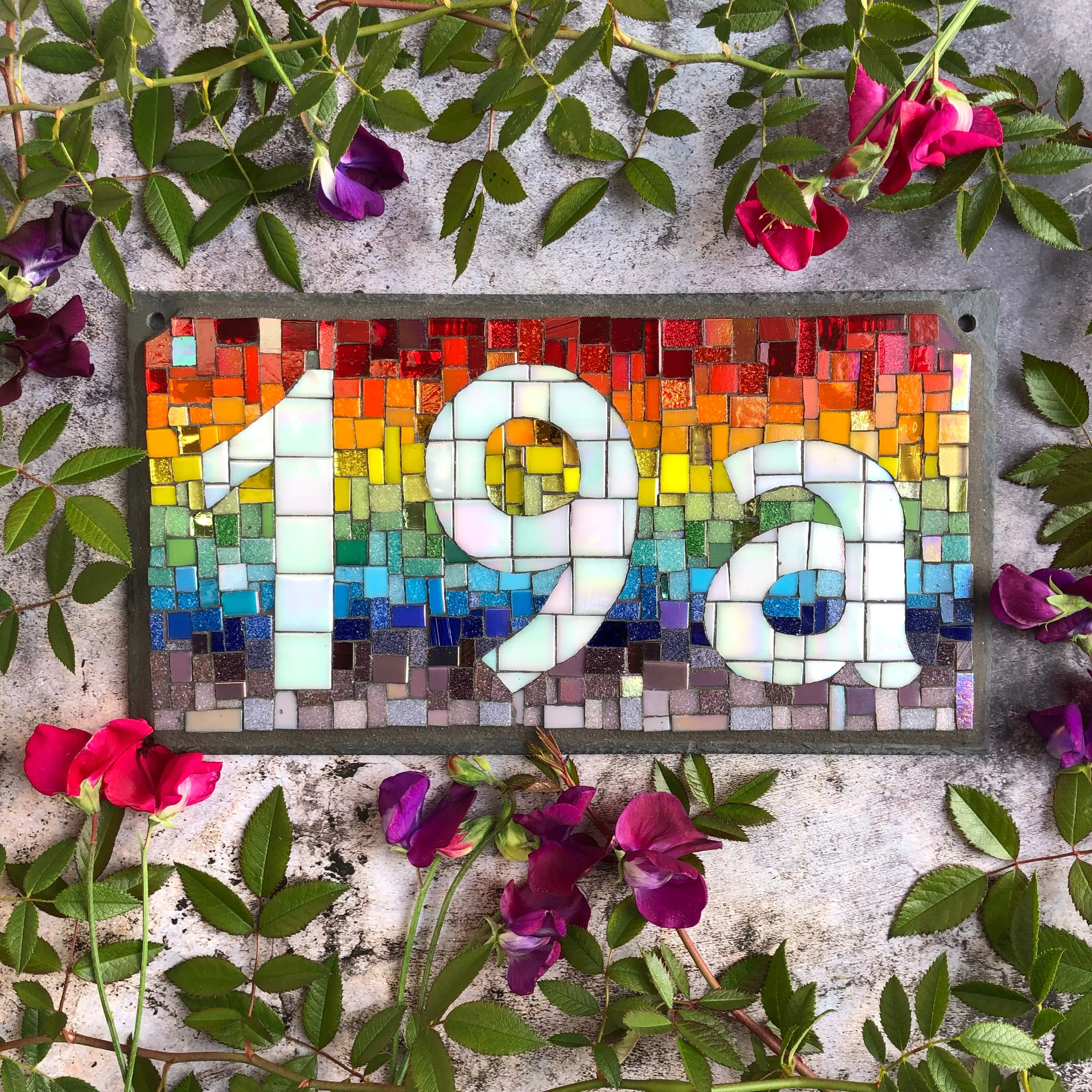 Rainbow mosaic house number