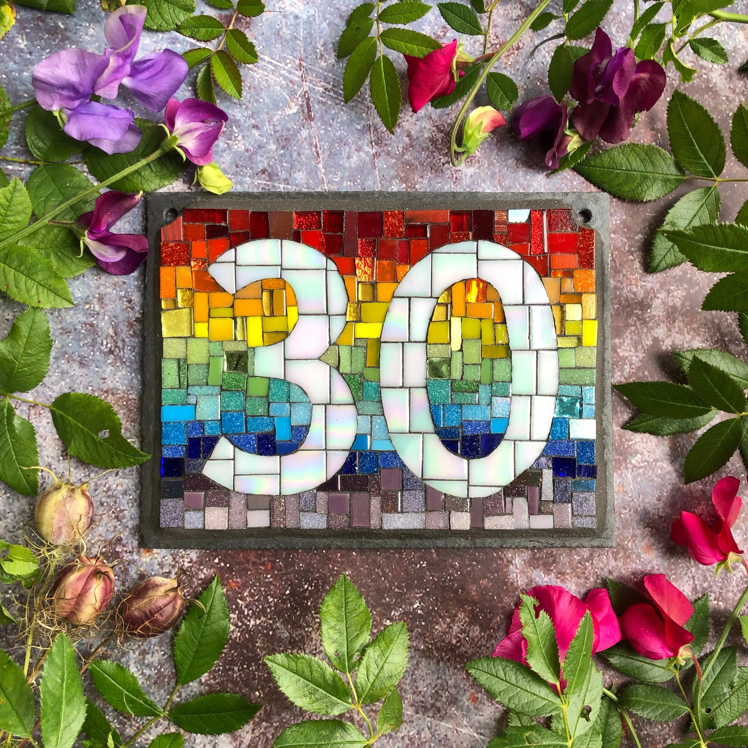 Rainbow mosaic house number