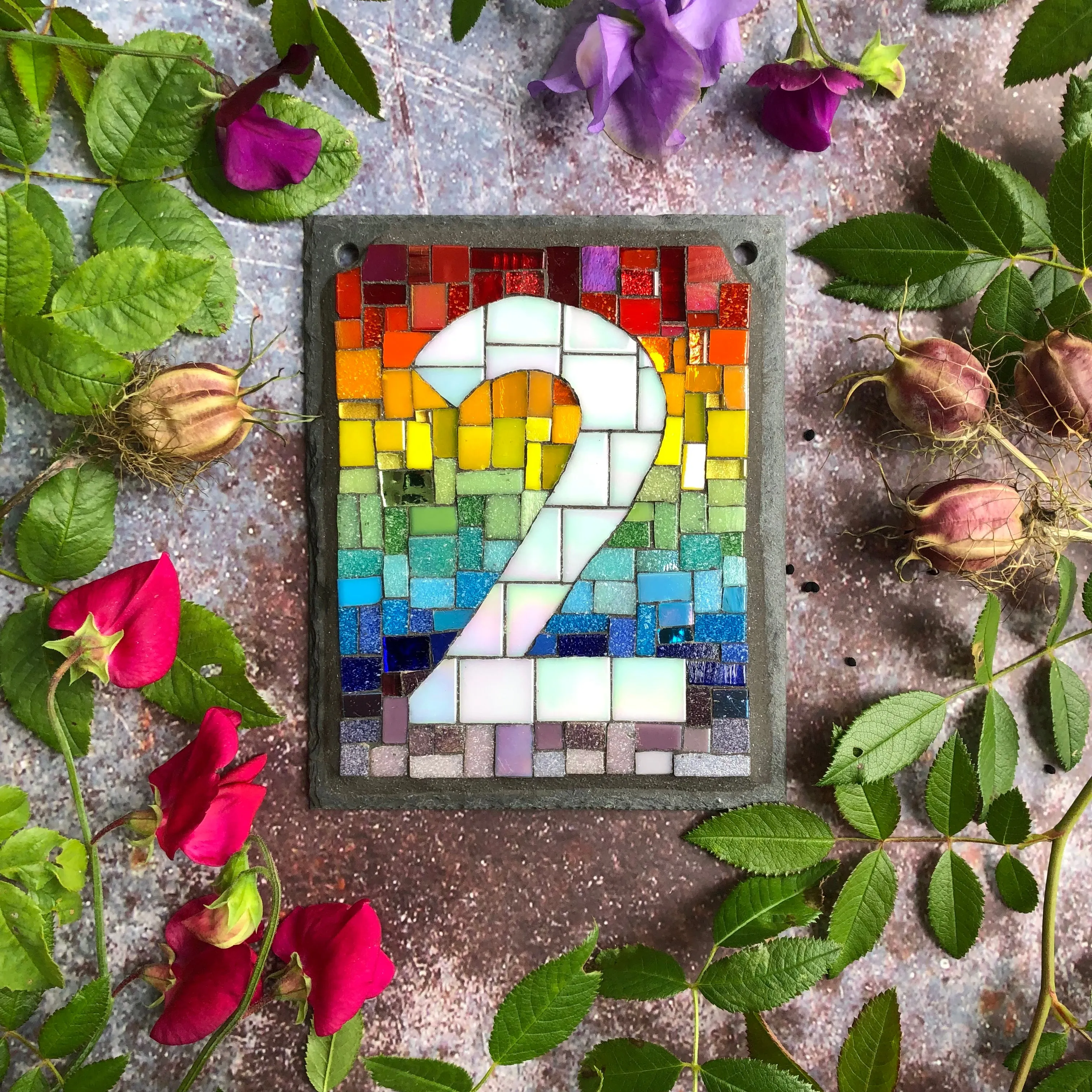 Rainbow mosaic house number