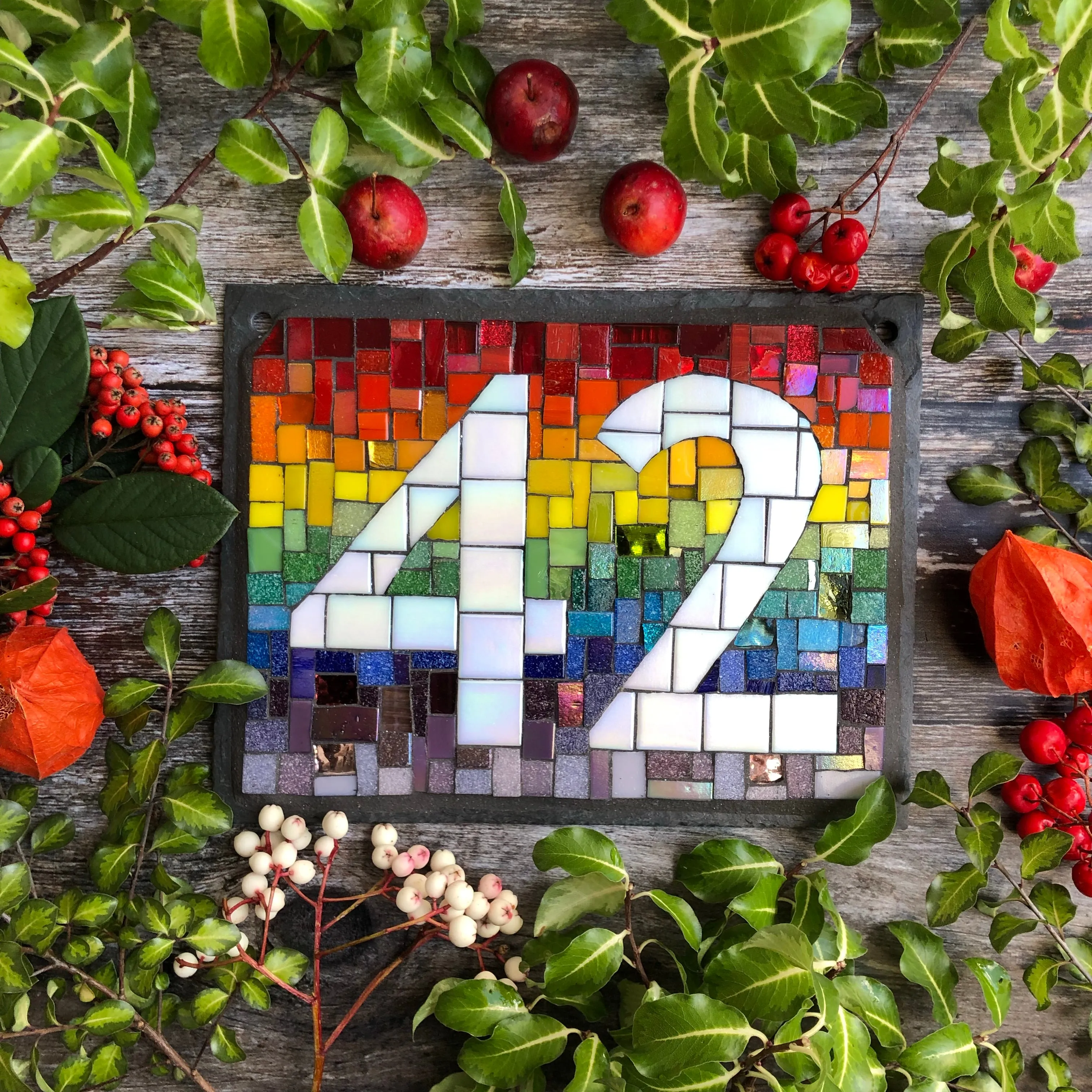 Rainbow mosaic house number