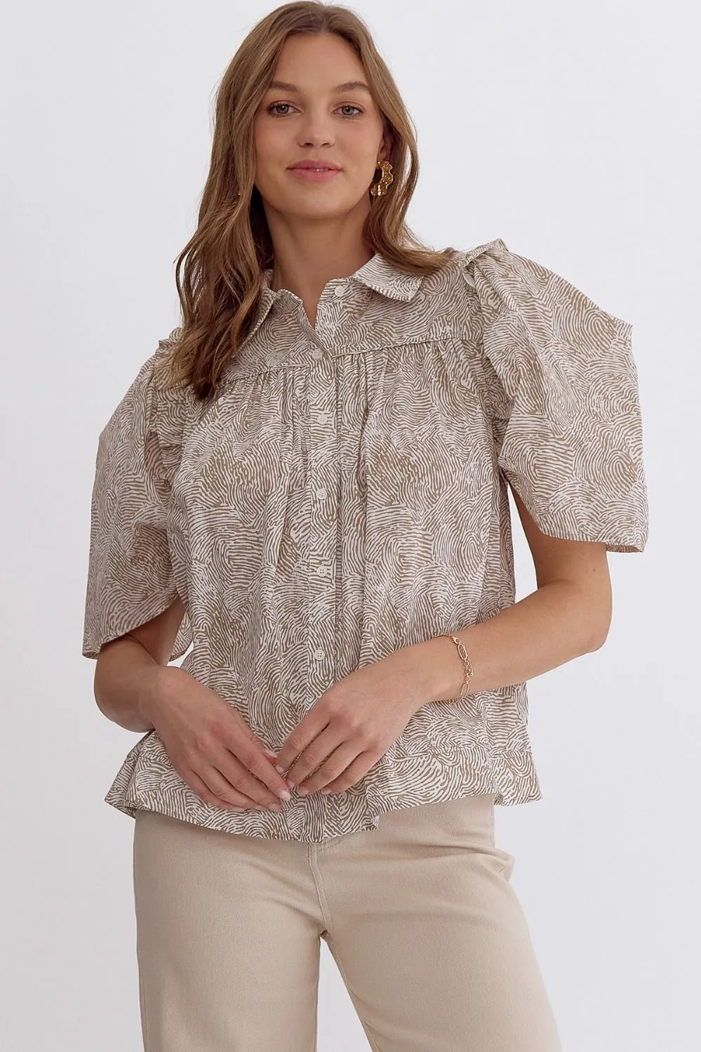 Ruffle Goes On Top - Taupe Printed