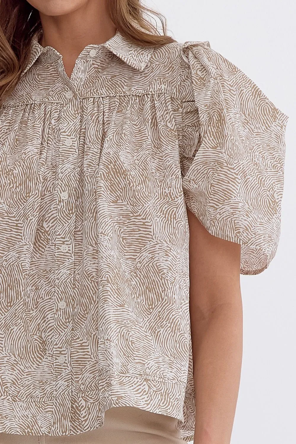 Ruffle Goes On Top - Taupe Printed