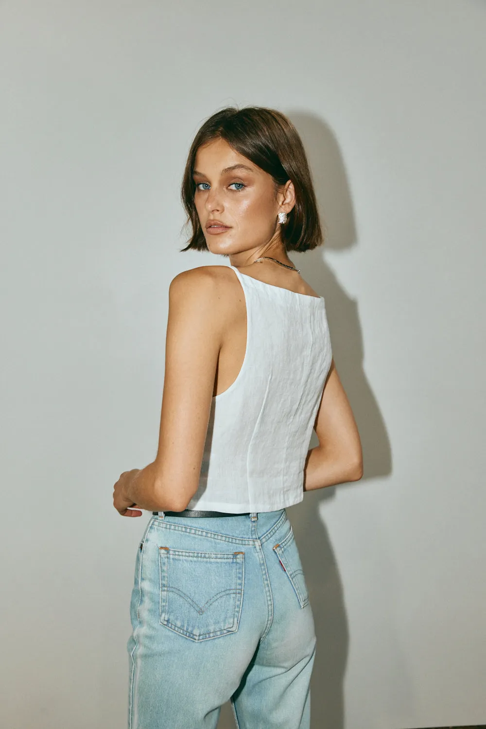 Rumi Linen Top White