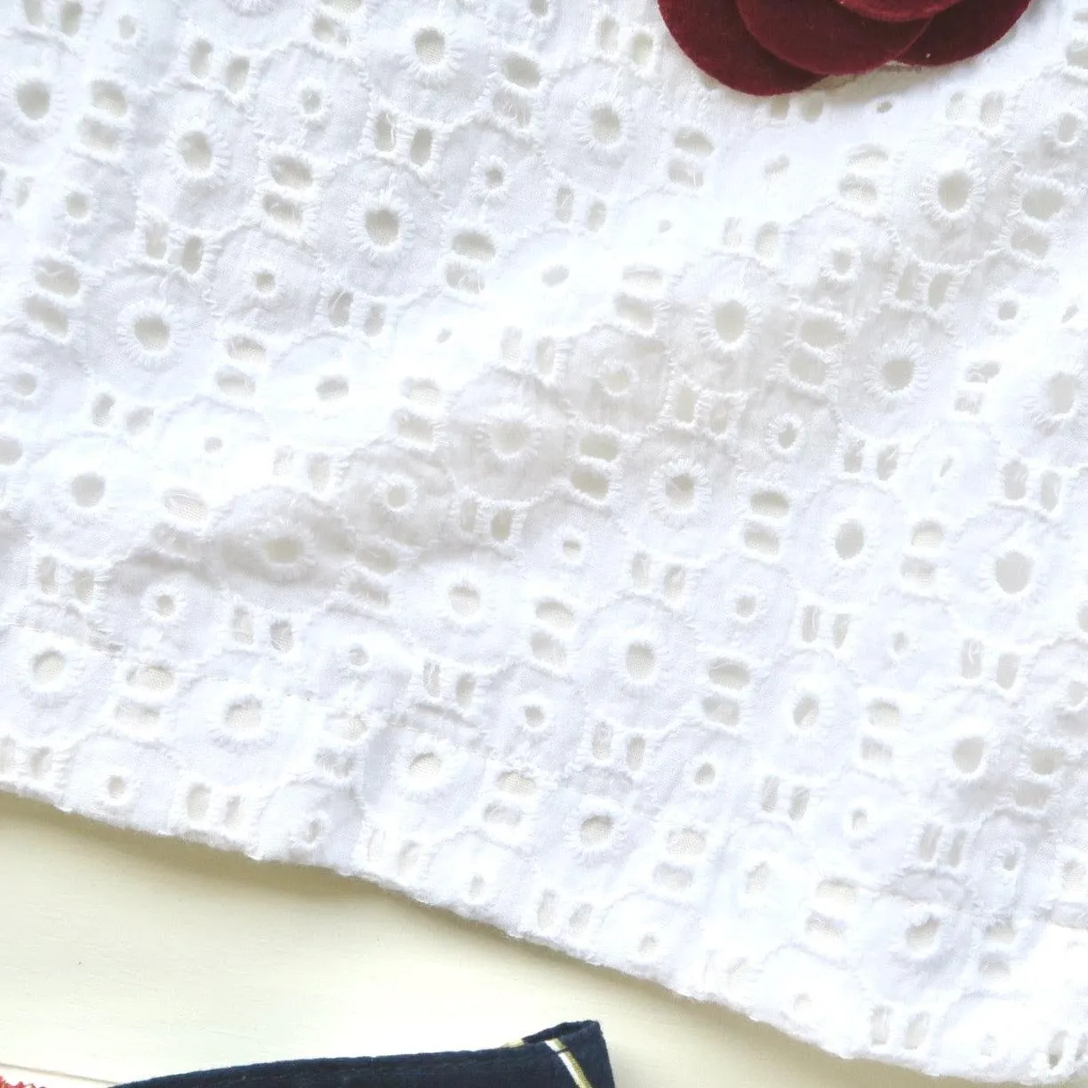 Sage Top and Skirt in Aztec White Embroidery and Navy Cherries