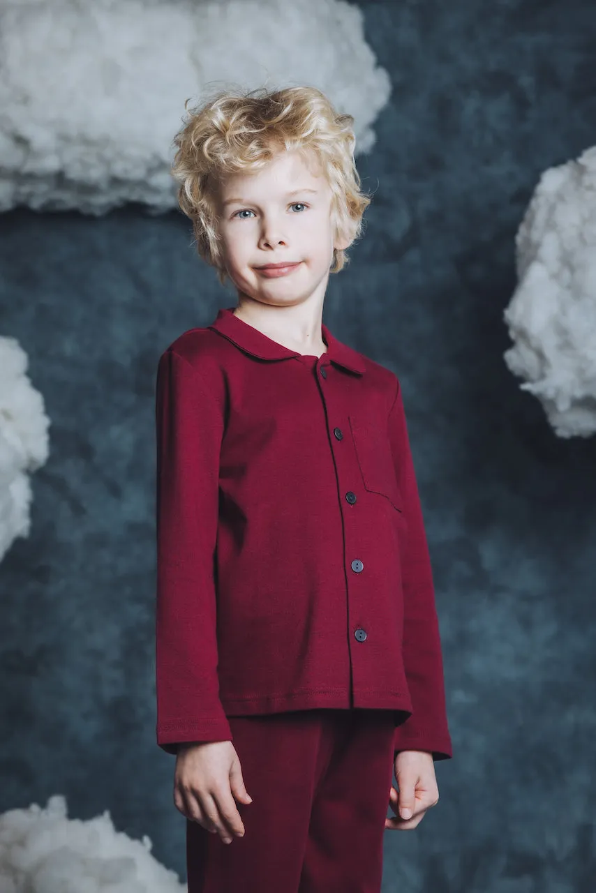 SAM - BOYS' COTTON PYJAMA SET IN BURGUNDY