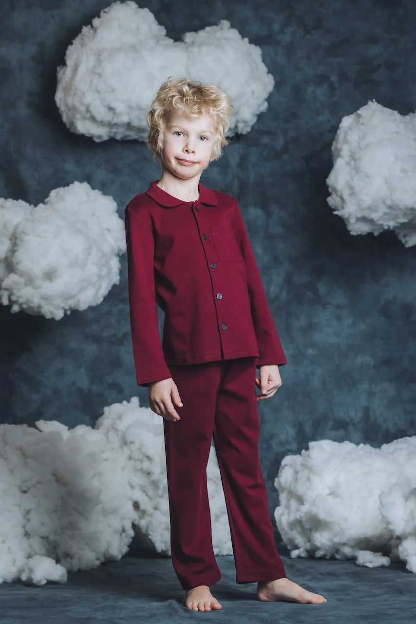 SAM - BOYS' COTTON PYJAMA SET IN BURGUNDY