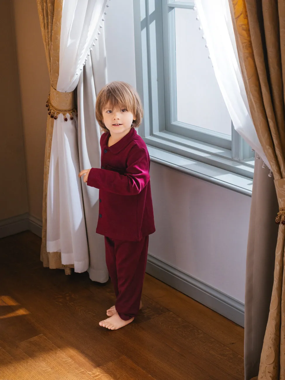 SAM - BOYS' COTTON PYJAMA SET IN BURGUNDY