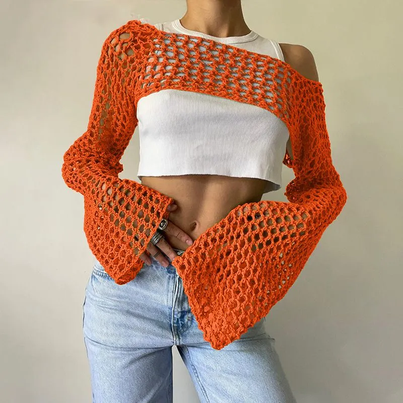 See Through Fish Net Crop Top Crochet Knit Cropped Blouse