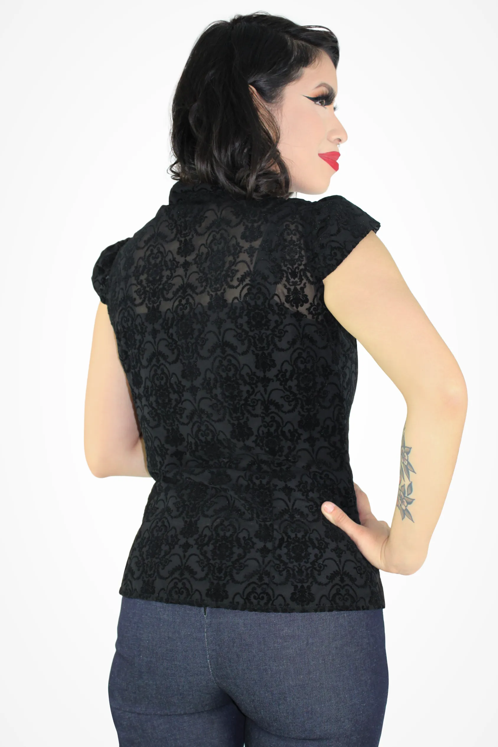 Sheer Damask Top - Baroque Black XS-3XL #SDT