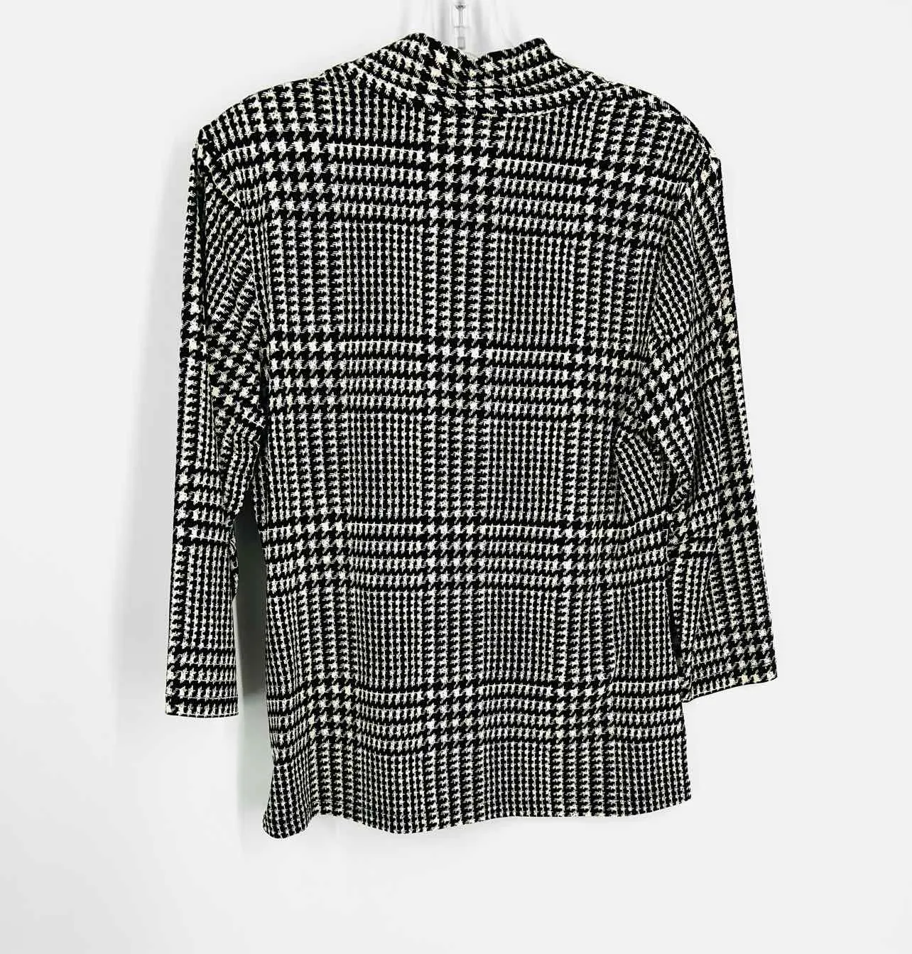 Size M Black/Cream Houndstooth Ruched Designer Top-3/4 Sleeve