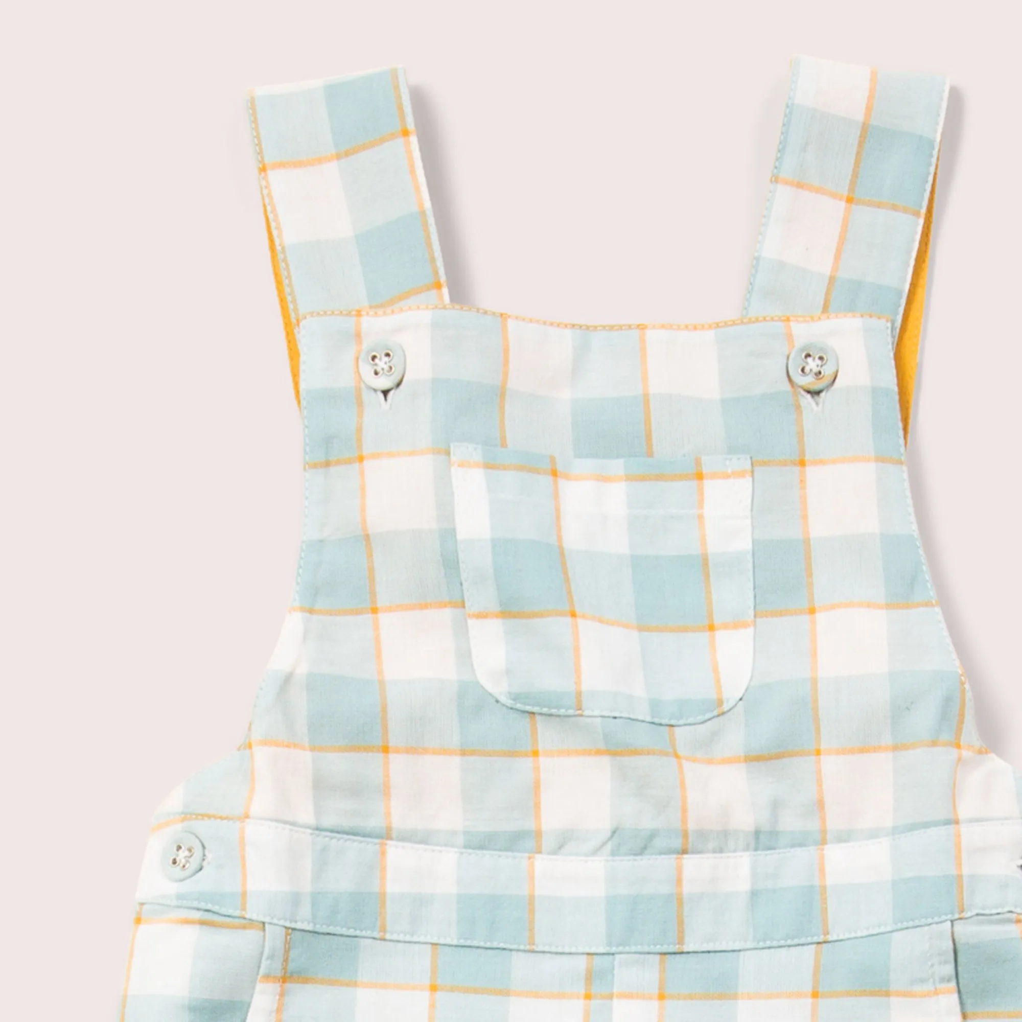 Soft Blue Checkered Dungaree Shorts