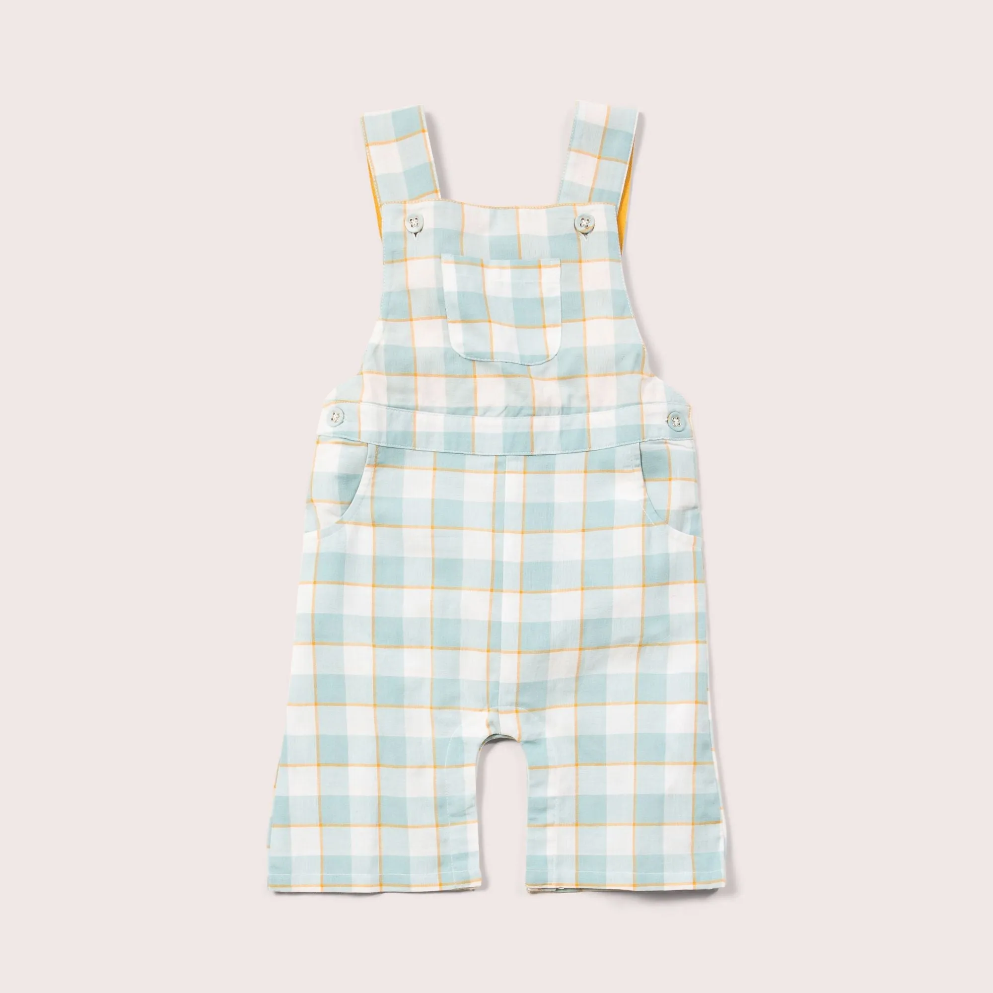 Soft Blue Checkered Dungaree Shorts