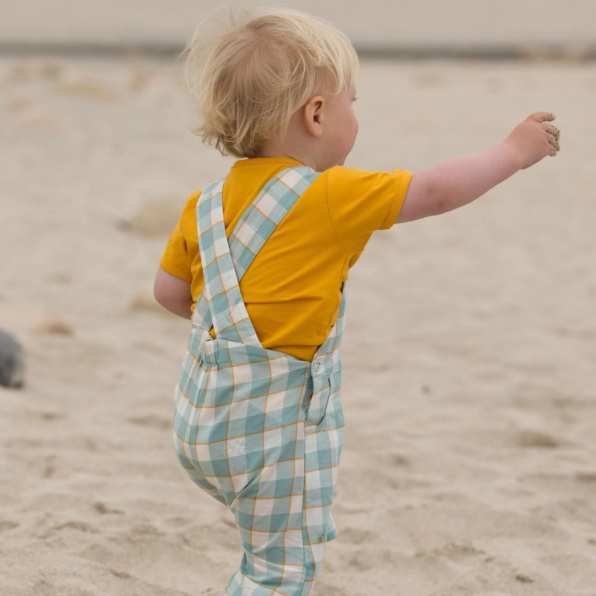 Soft Blue Checkered Dungaree Shorts