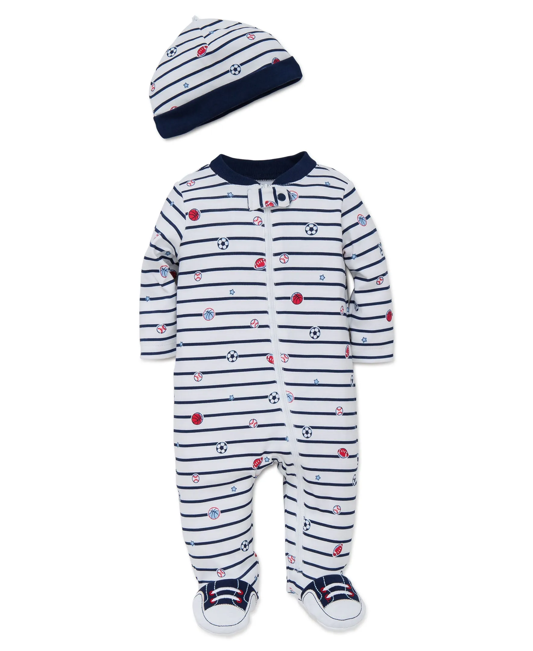 Sports Star 2-Way-Zip Footed One-Piece and Hat