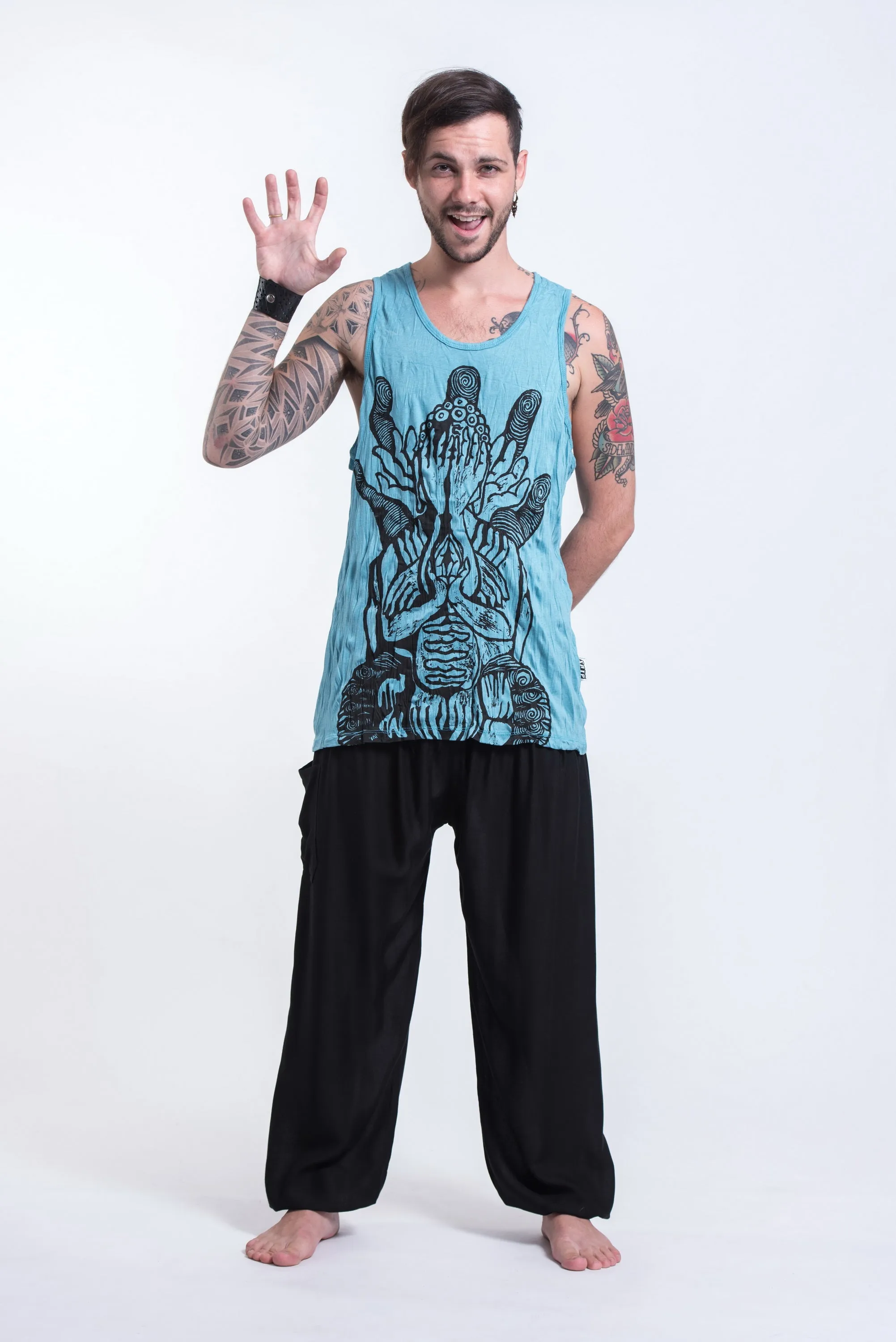 Sure Design Men's See No Evil Buddha Tank Top Turquoise