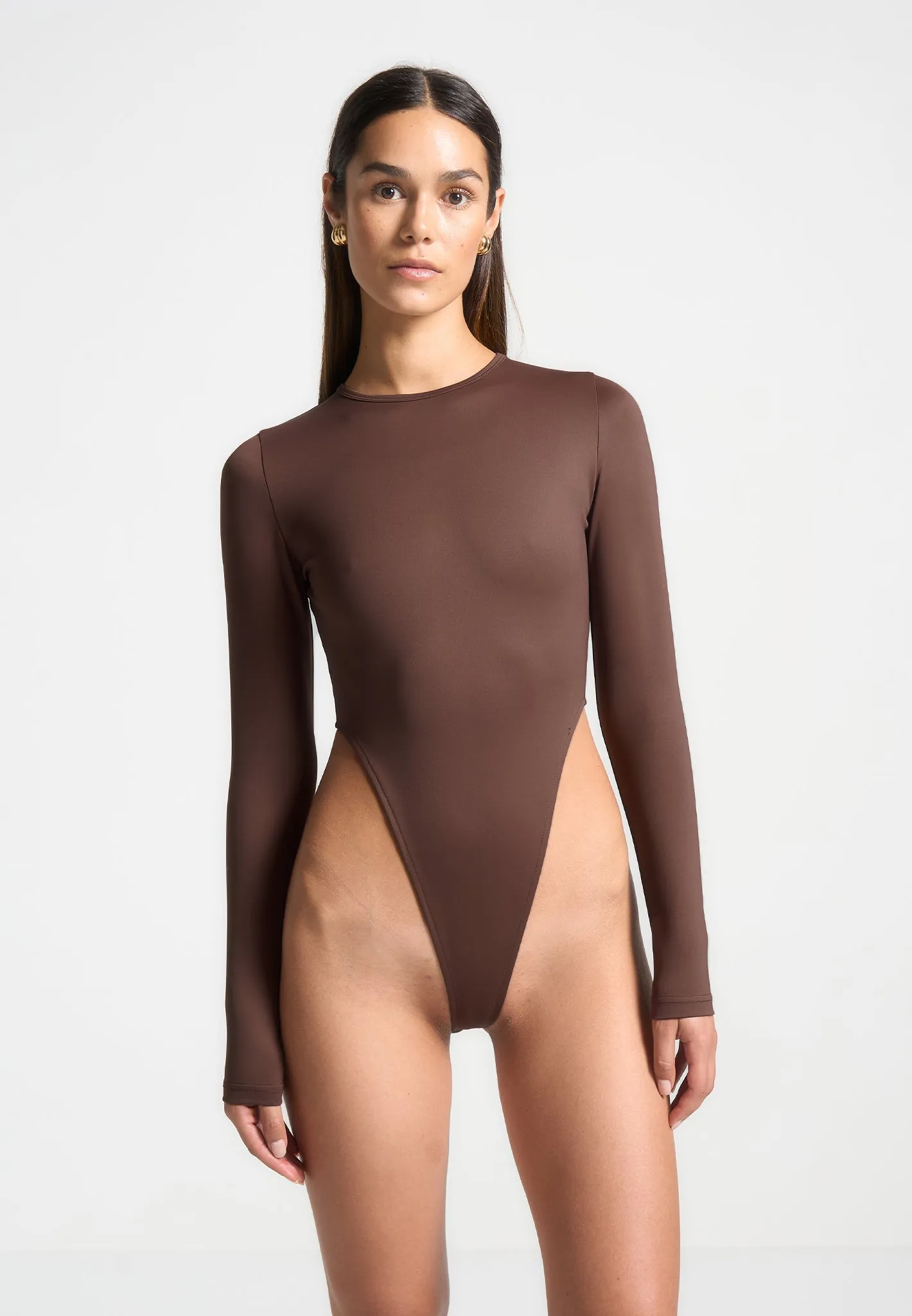 Éternelle High Leg Long Sleeve Bodysuit - Brown