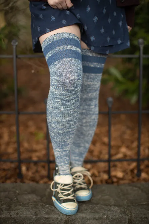 Top-Striped Marled Scrunchable Thigh High Socks