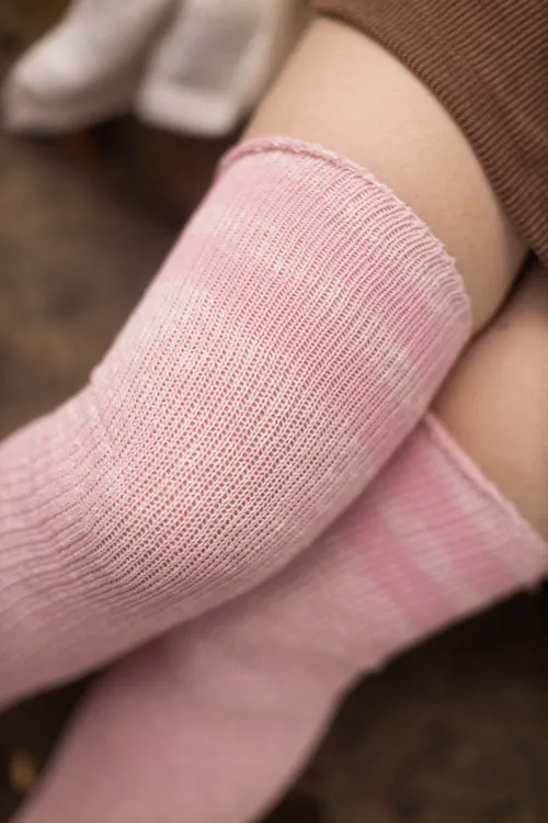 Top-Striped Marled Scrunchable Thigh High Socks