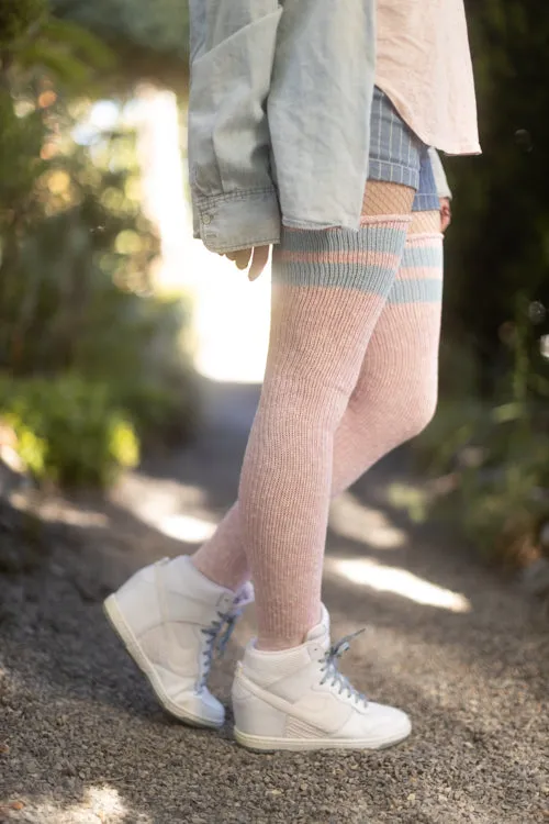 Top-Striped Marled Scrunchable Thigh High Socks