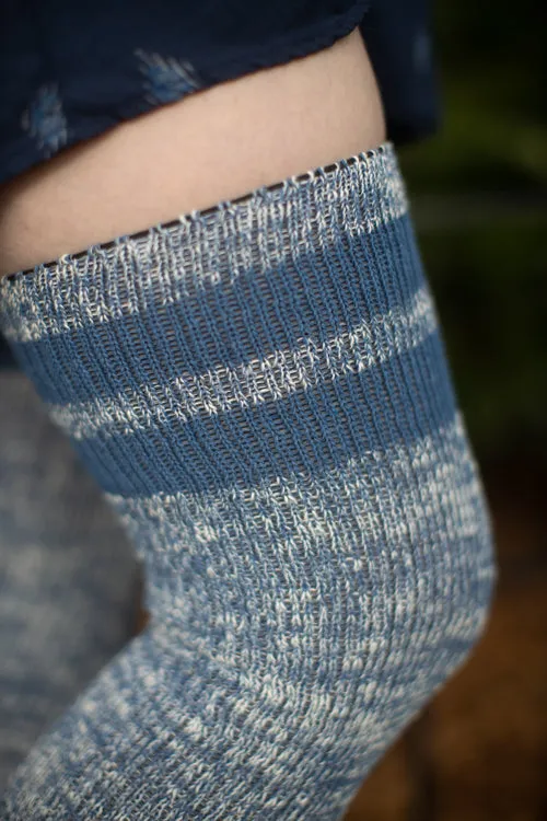 Top-Striped Marled Scrunchable Thigh High Socks