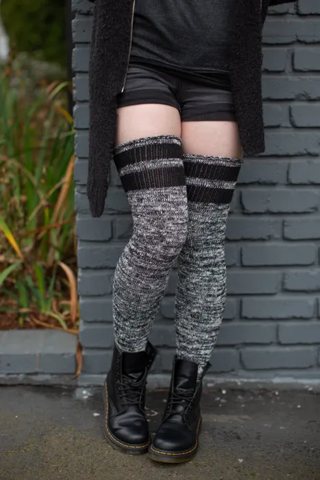 Top-Striped Marled Scrunchable Thigh High Socks