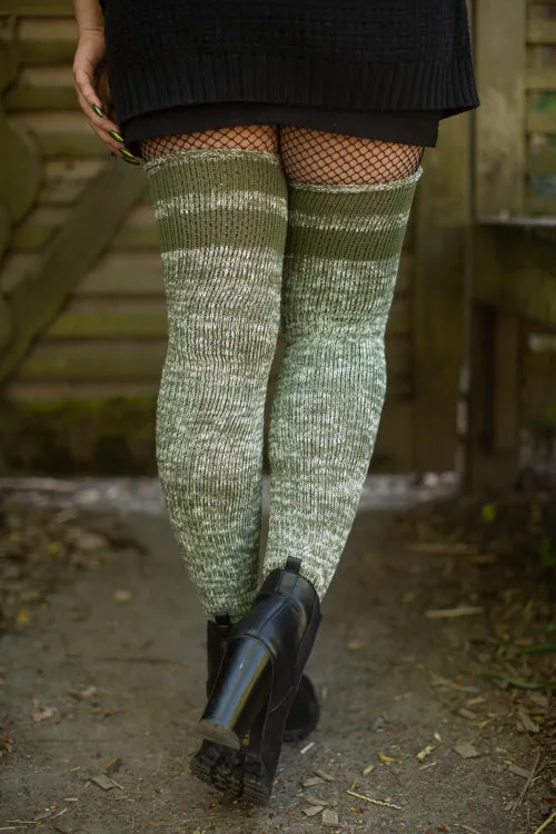 Top-Striped Marled Scrunchable Thigh High Socks