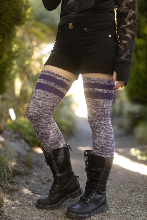 Top-Striped Marled Scrunchable Thigh High Socks