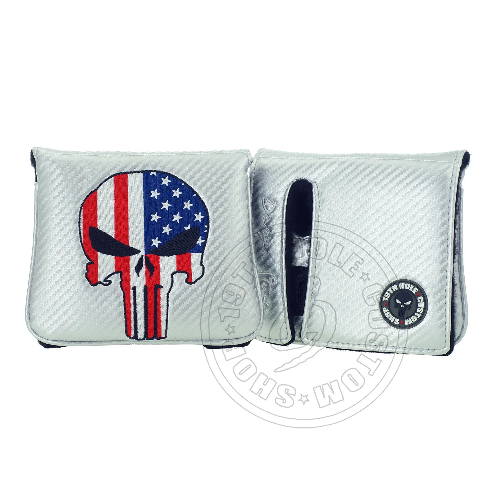 US Flag Punisher Skull High-MOI Mallet Putter Headcover, RH, Silver