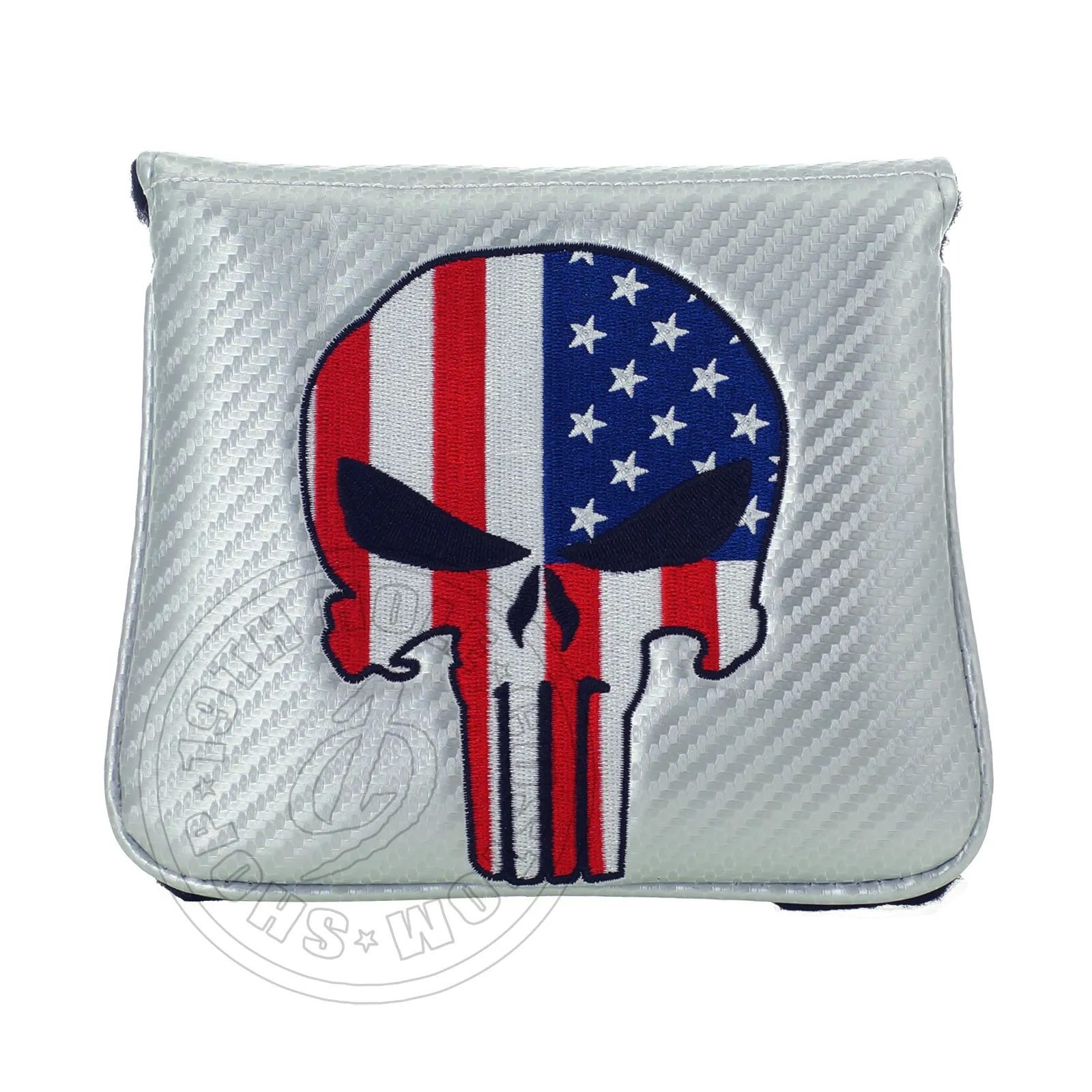 US Flag Punisher Skull High-MOI Mallet Putter Headcover, RH, Silver