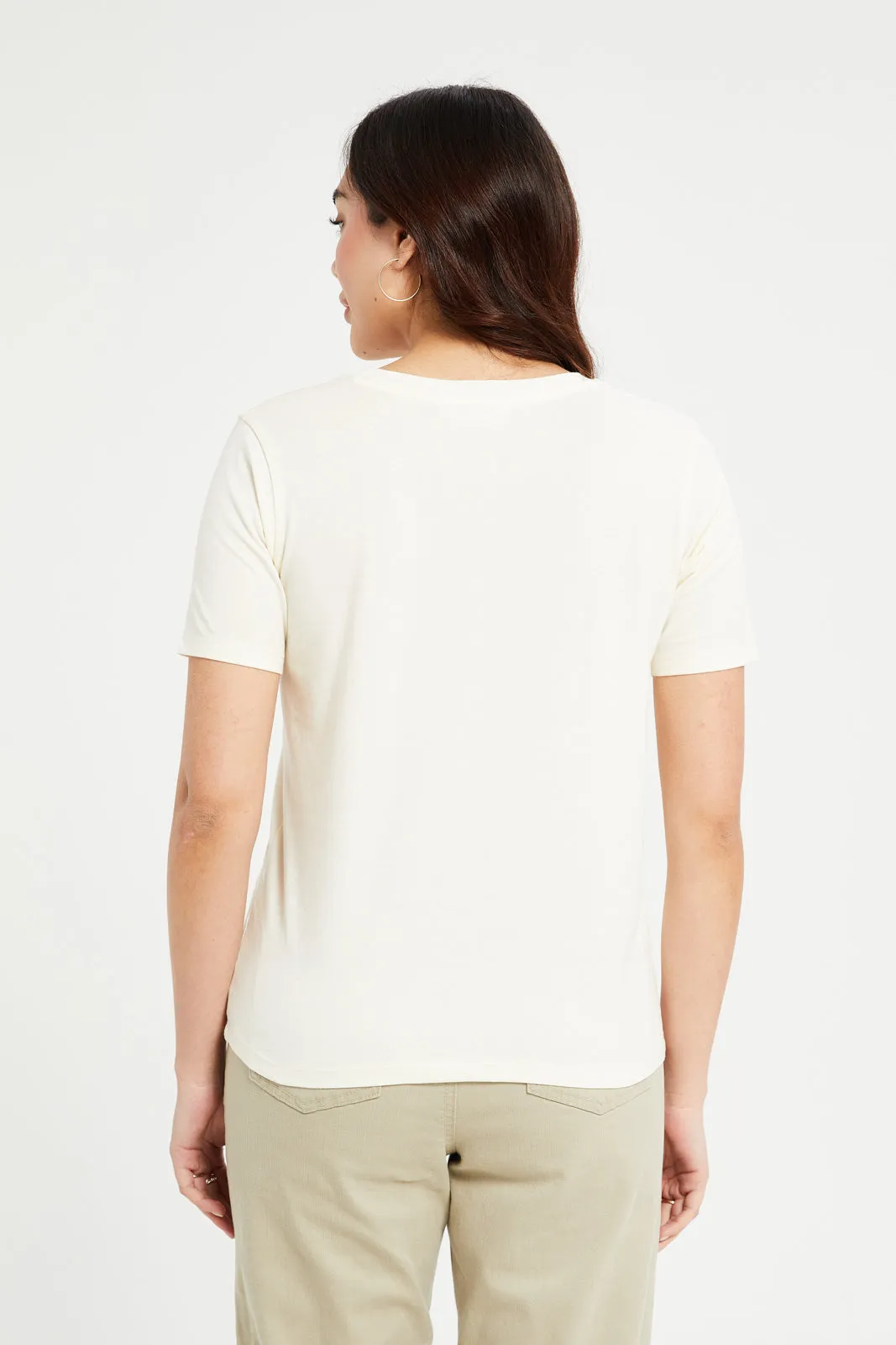 Women Cream NYC Embellished T-Shirt