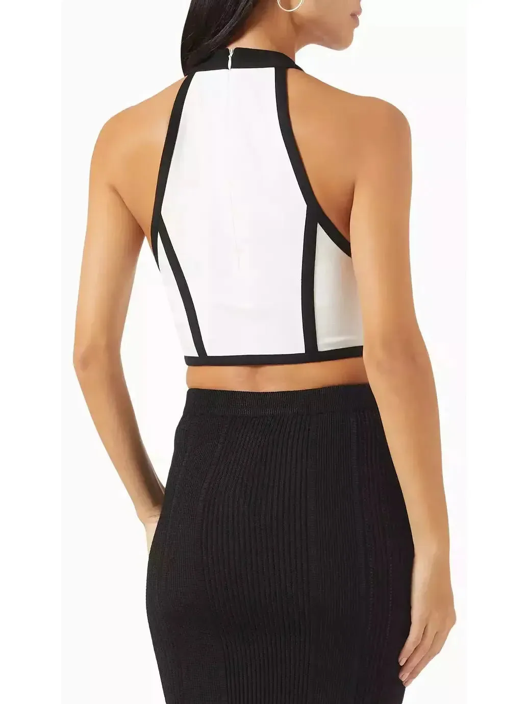 Women’s Cropped White and Black Halter-Top with Rose Detail